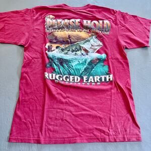 Vintage Rugged Earth Outfitters Red Fishing Graphic Tee Shirt Large